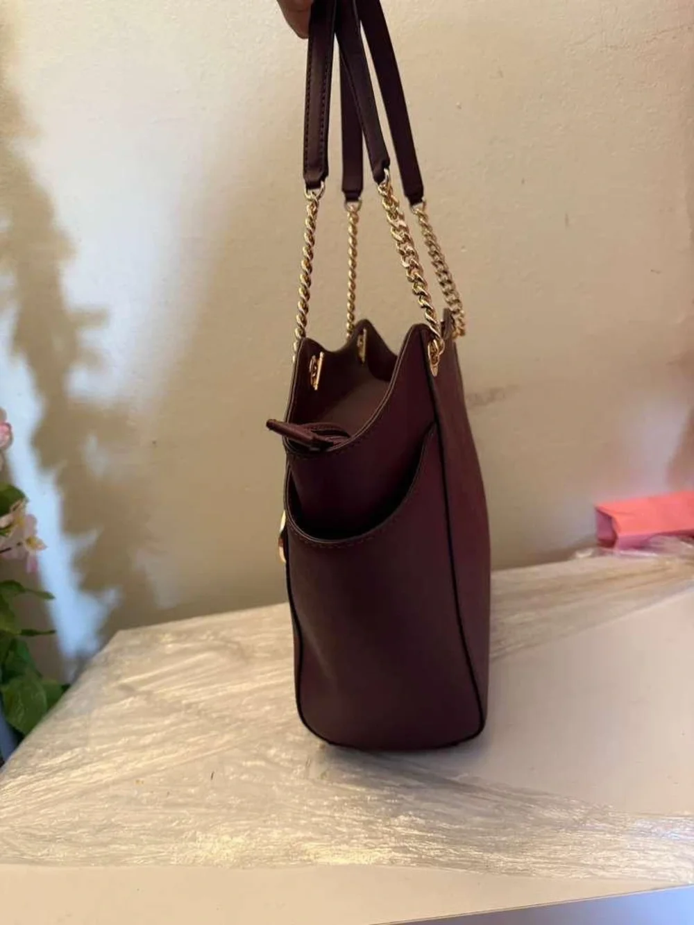 Michael Kors Burgundy Saffiano Chain-Handle Tote - Picture 5 of 9